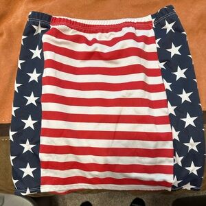 Stars and Stripes American flag mini skirt/coverup, stretchy waist, mid-rise